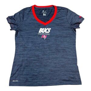 Nike NFL Tampa Bay Buccaneers Bucs Tshirt Womens Dri-Fit Tee Large Gray V-Neck